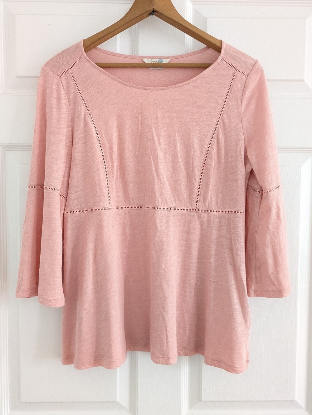 Boden Blush Pink 100% Cotton Ladder Lace Bell Sleeve Peplum Top US 10